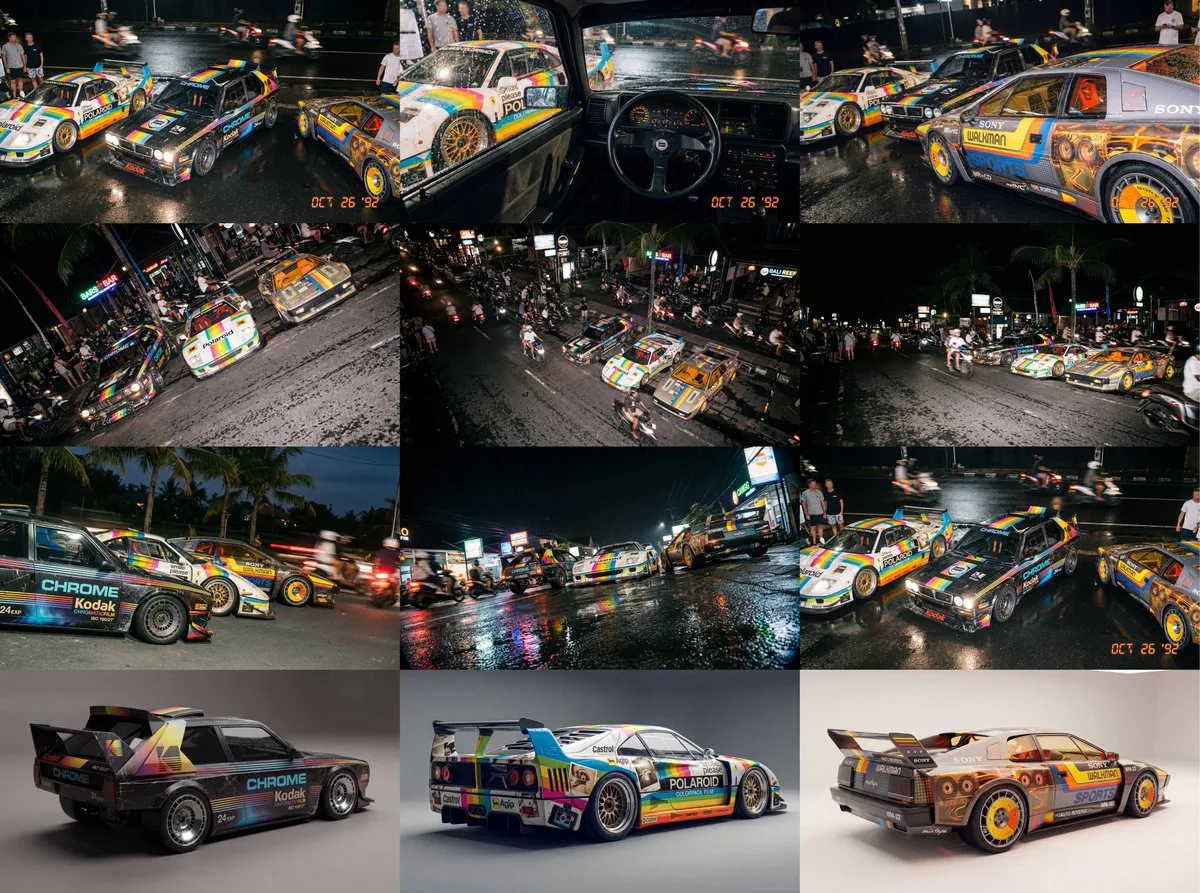Composite Racing Car Shot with Vintage Film Branding reference