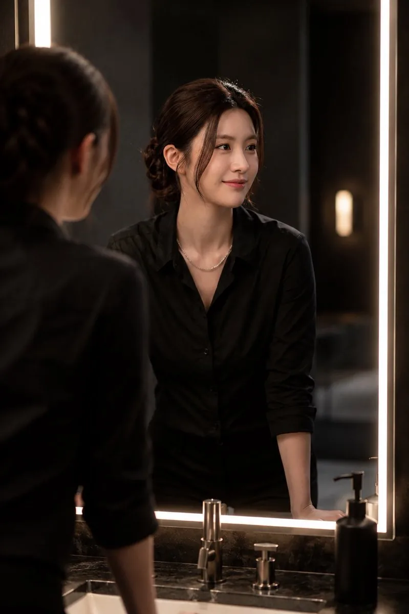 Ultra-Realistic Portrait in Cinematic Bathroom Lighting reference