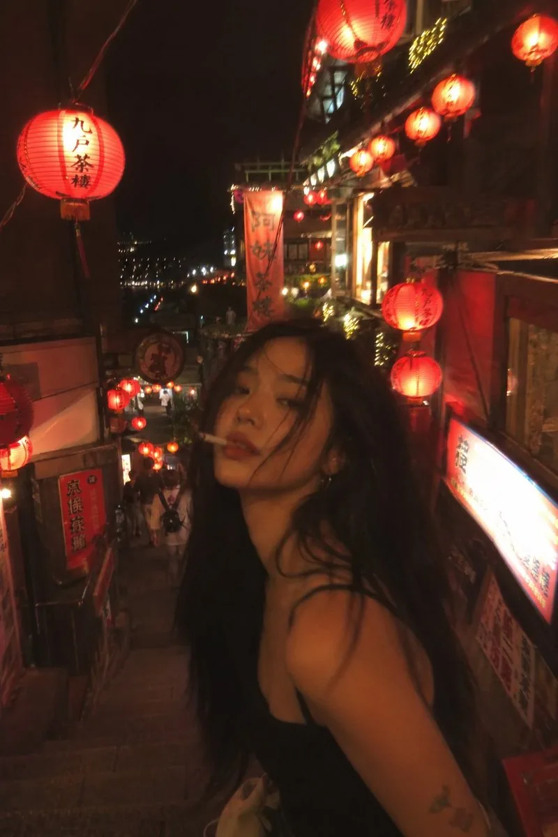 Asian Fashion Model in Taipei Night Scene reference