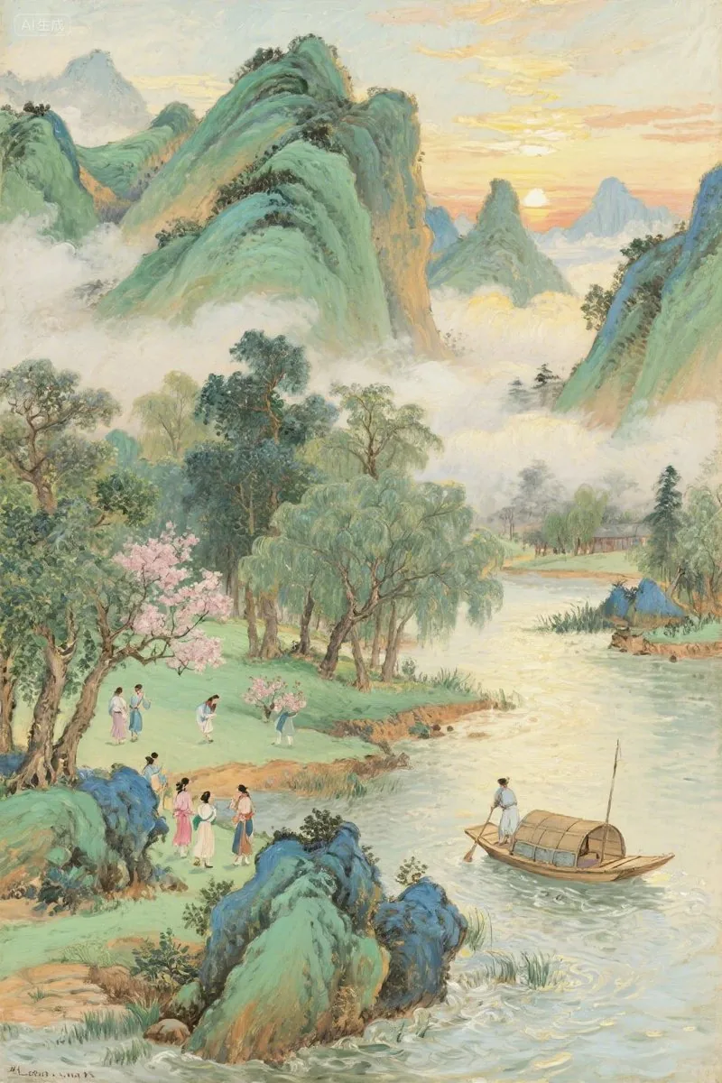 Misty Chinese Spring Riverscape reference