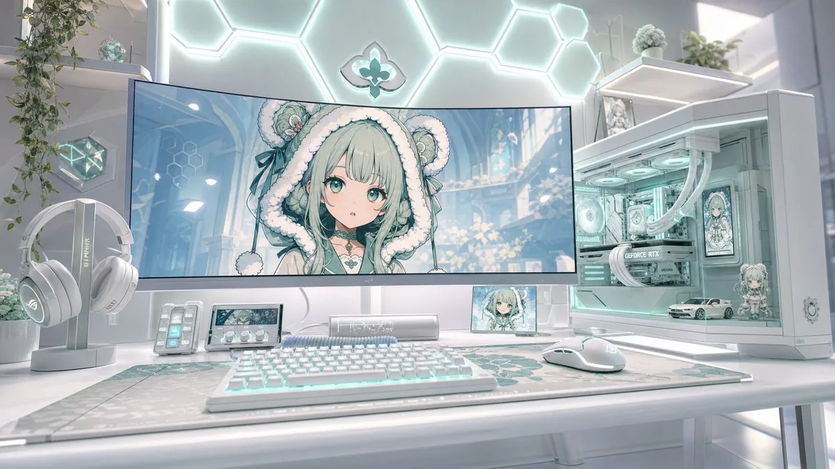 Pastel Anime Gaming Desk Setup reference