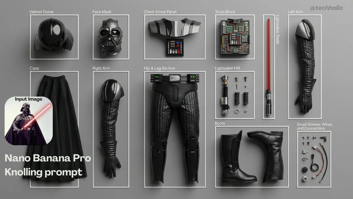 Knolling-style exploded flat-lay photo reference