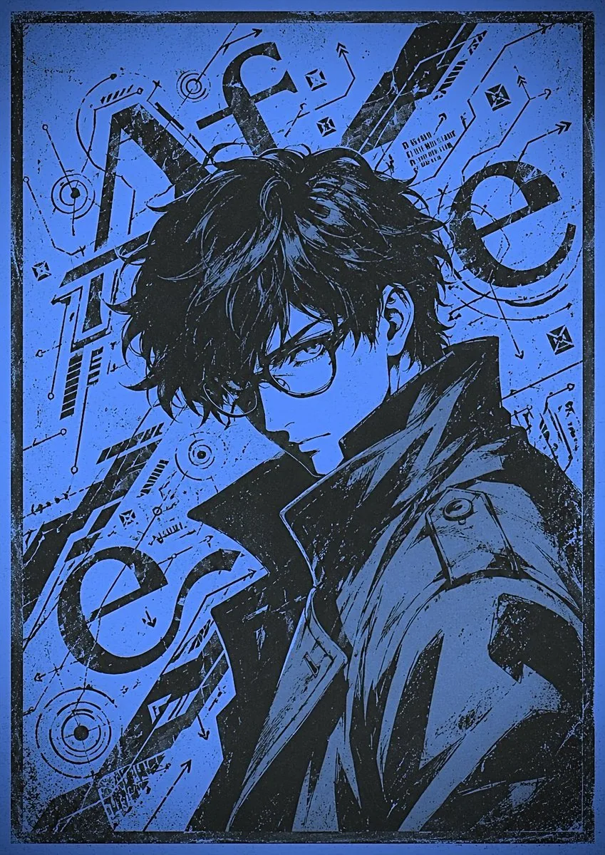 Blue Cyberpunk Manga Poster reference