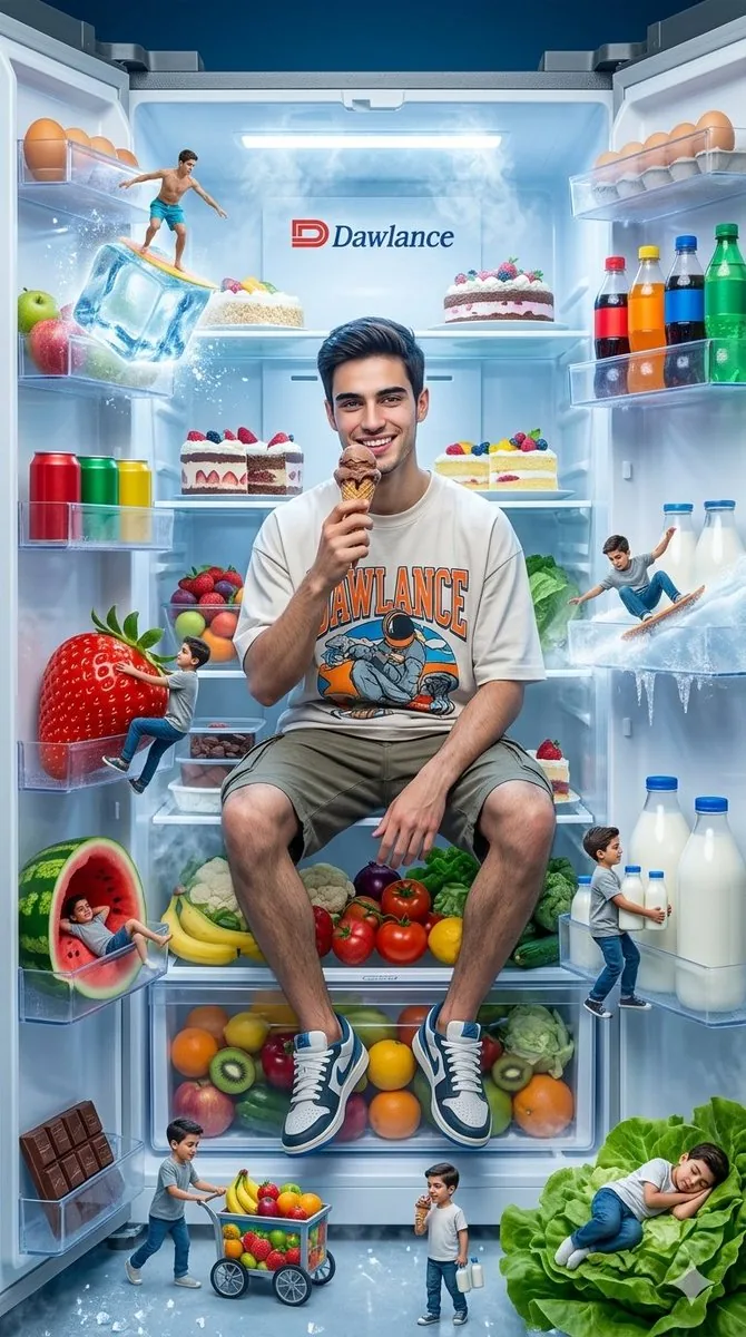 Luxury Refrigerator Miniature World - Nano Banana Pro AI Prompt for Social Media Post reference