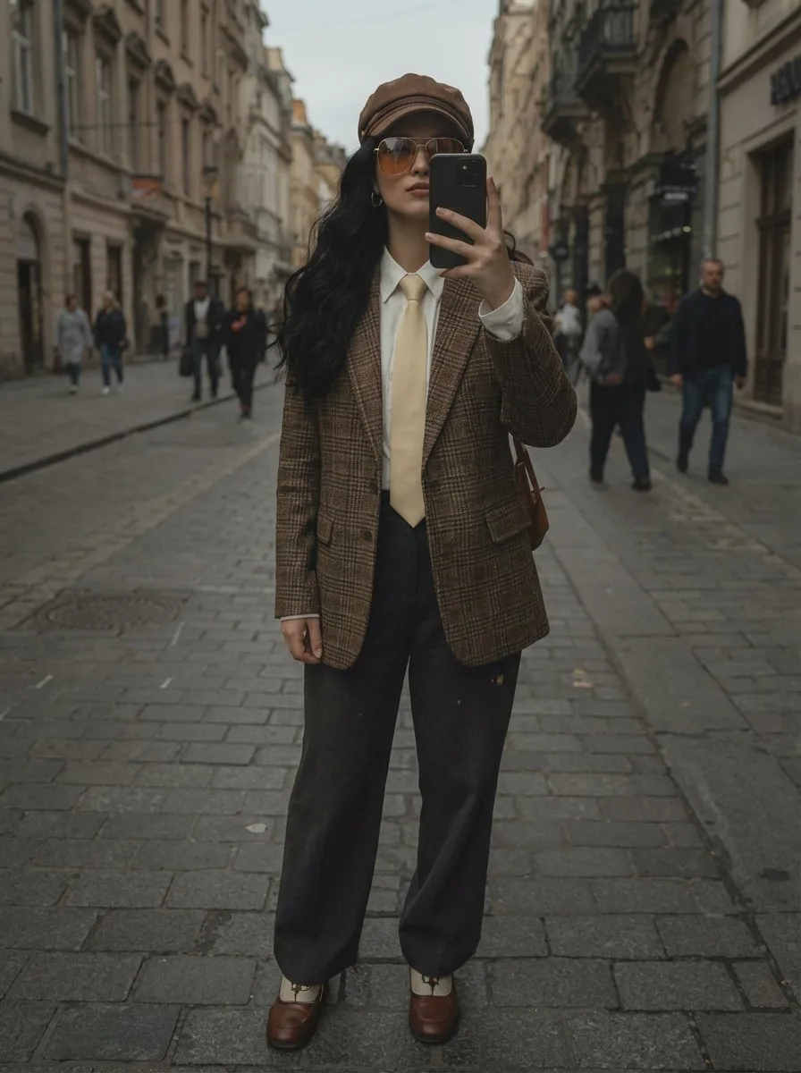 European Street Fashion Mirror Selfie Prompt reference