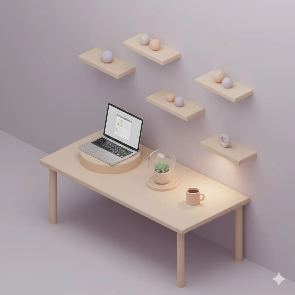 3D Isometric Floating Home Office Illustration reference