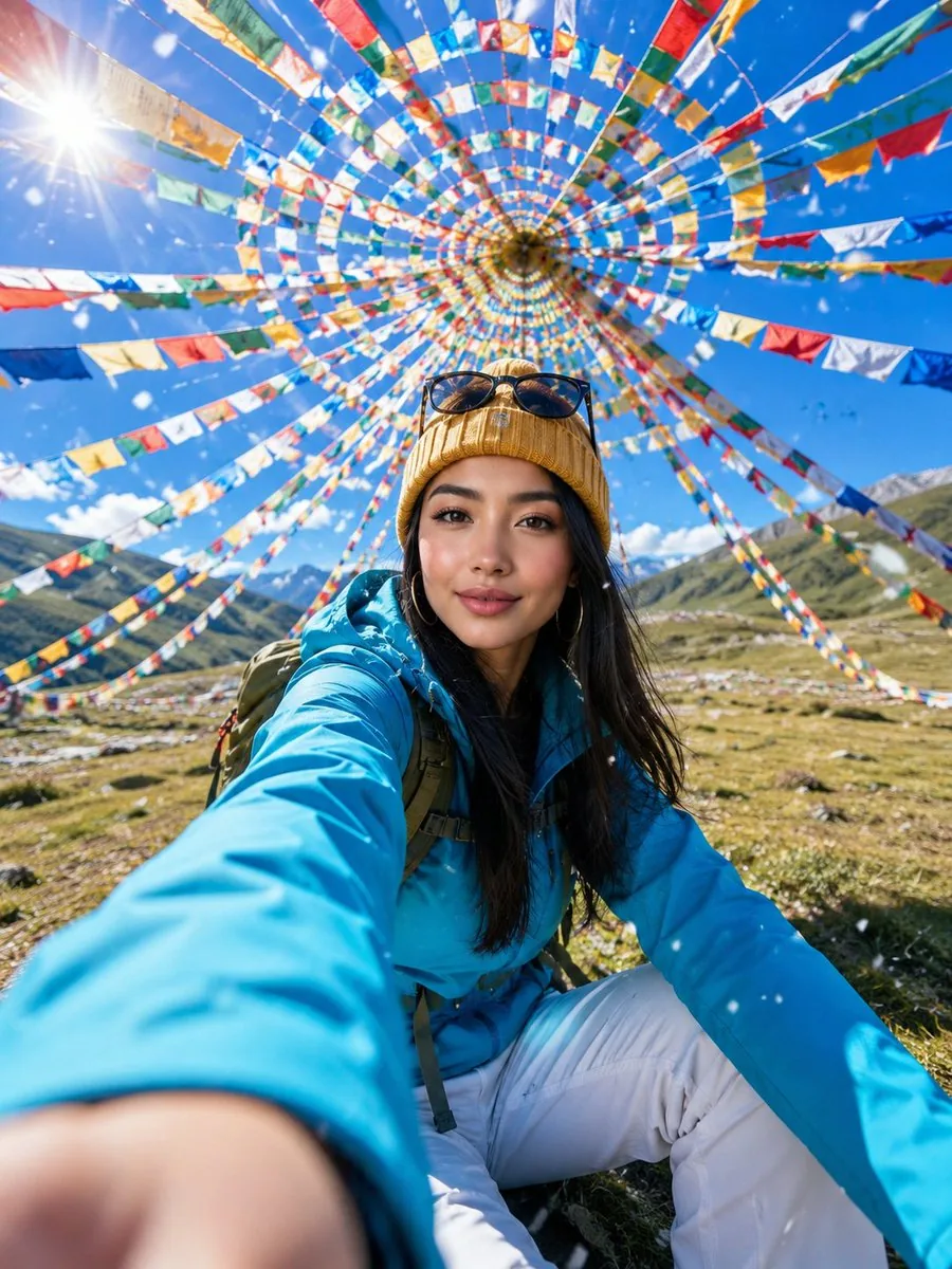 Alpine Meadow Travel Selfie Portrait reference