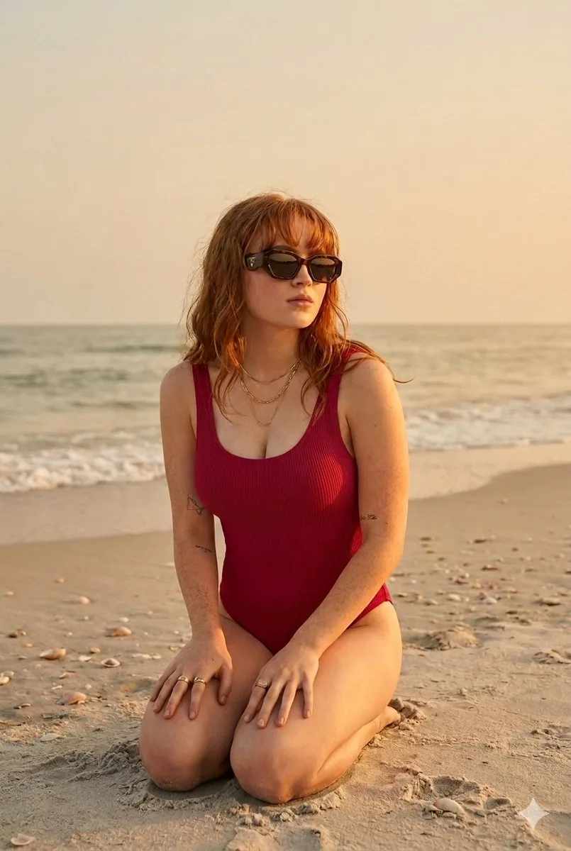 Golden Hour Beach Swimsuit Portrait reference
