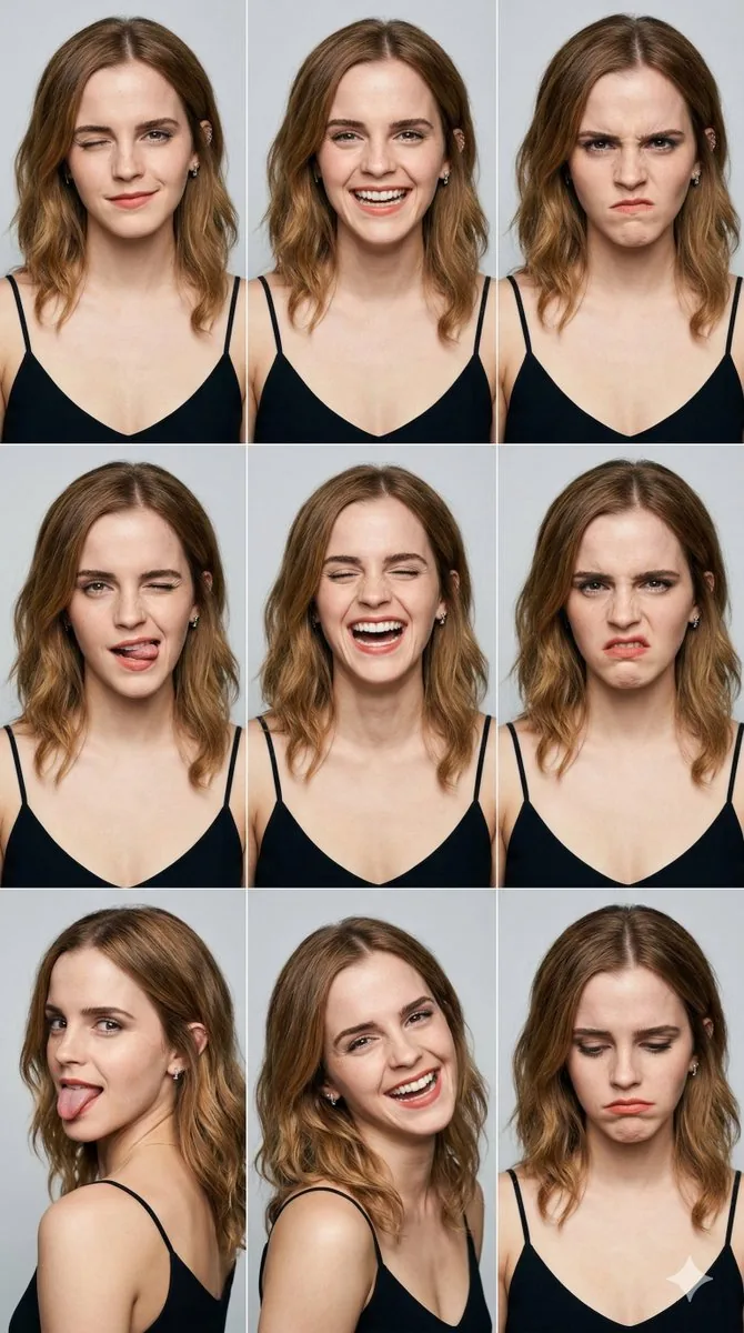 3x3 Grid Portrait Photos with Differentiated Expressions - Nano Banana Pro AI Prompt for Social Media Post reference