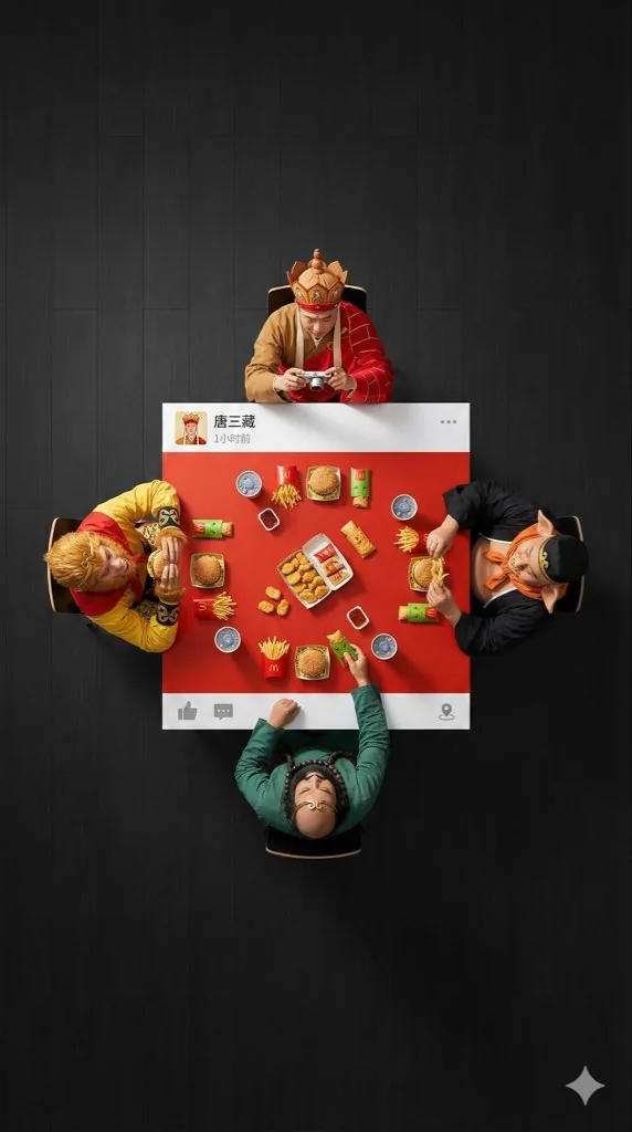 Overhead Superhero Mahjong Scene Prompt (WeChat Moments Style) reference