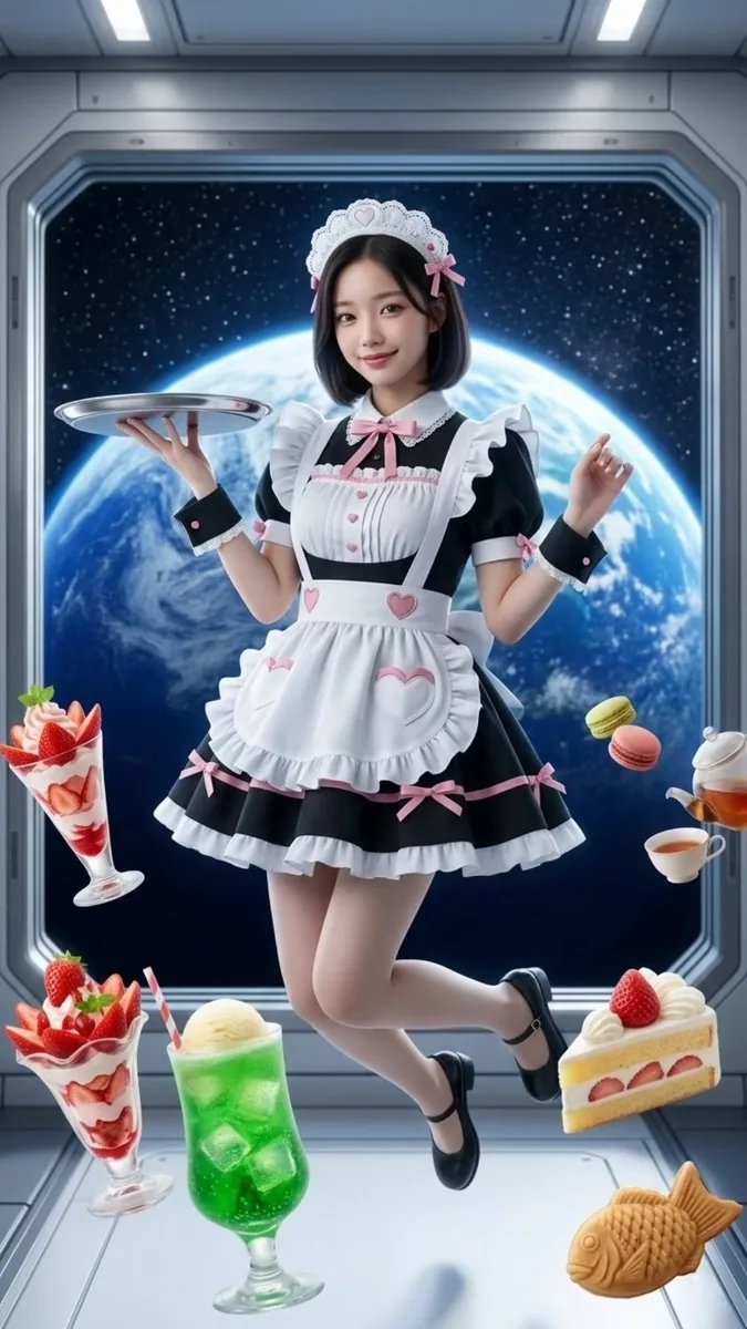 Zero-Gravity Space Maid Cafe Portrait reference