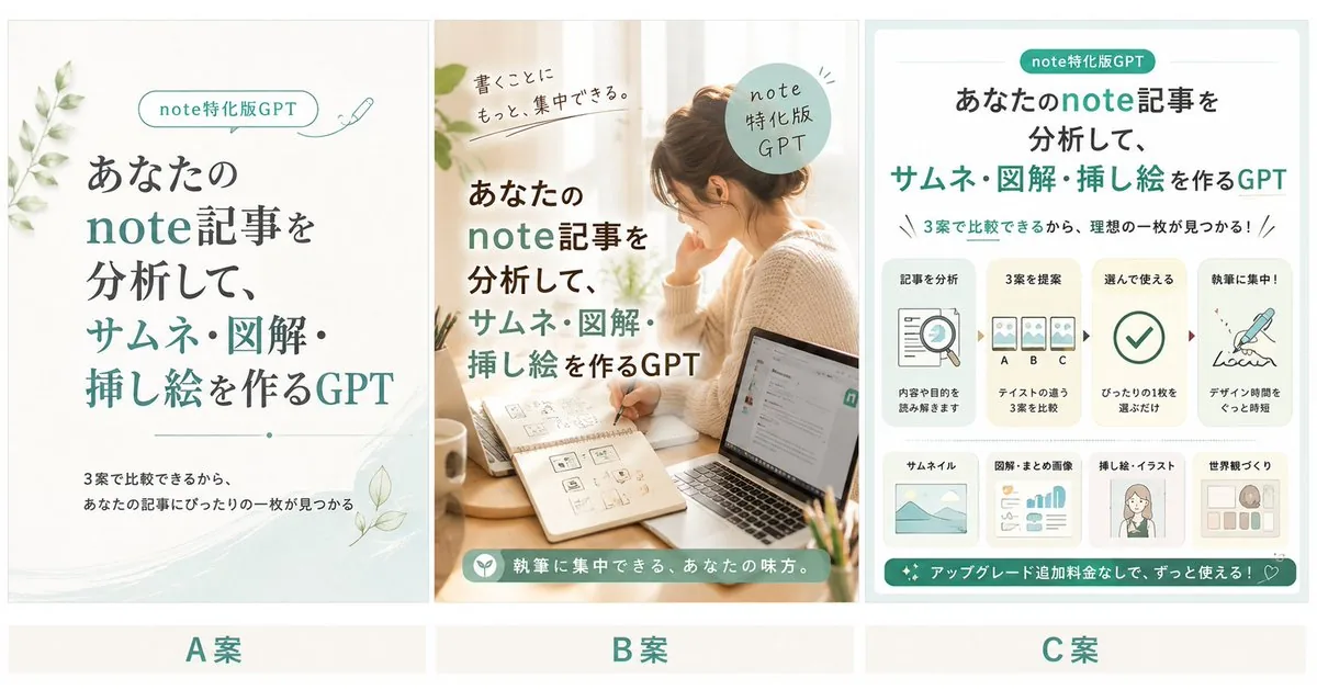 Three Japanese Note GPT Cover Proposals reference
