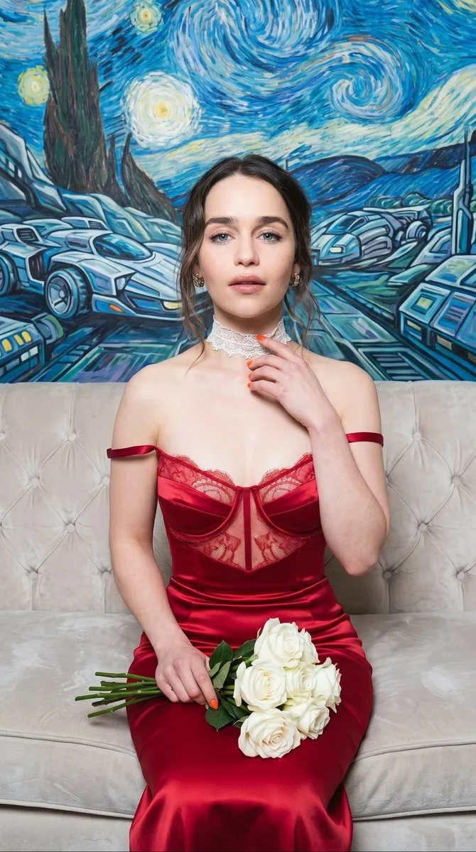 High-Fashion Boudoir with Futuristic Van Gogh Backdrop reference