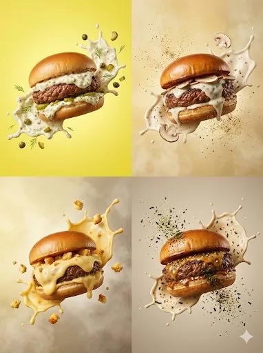 Hyper-realistic Floating Burger Commercial Shots - Nano Banana Pro AI Prompt for Product Marketing reference