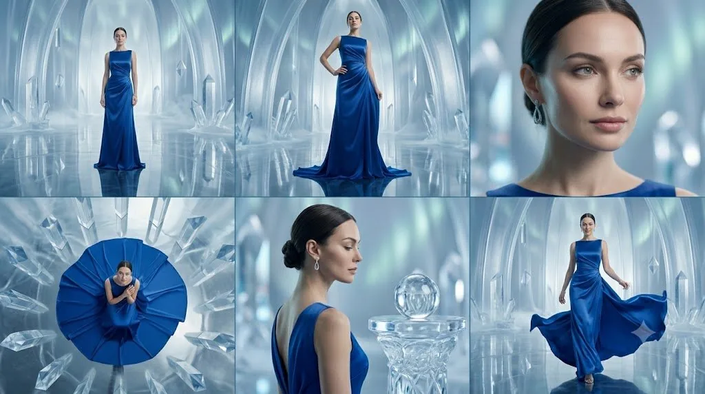 Blue Gown Ice Palace Fashion Collage reference