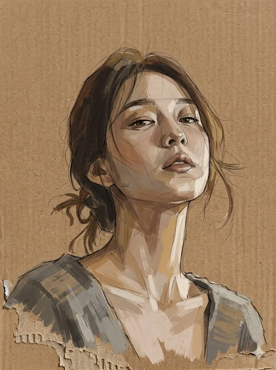 Cardboard Mixed Media Portrait reference