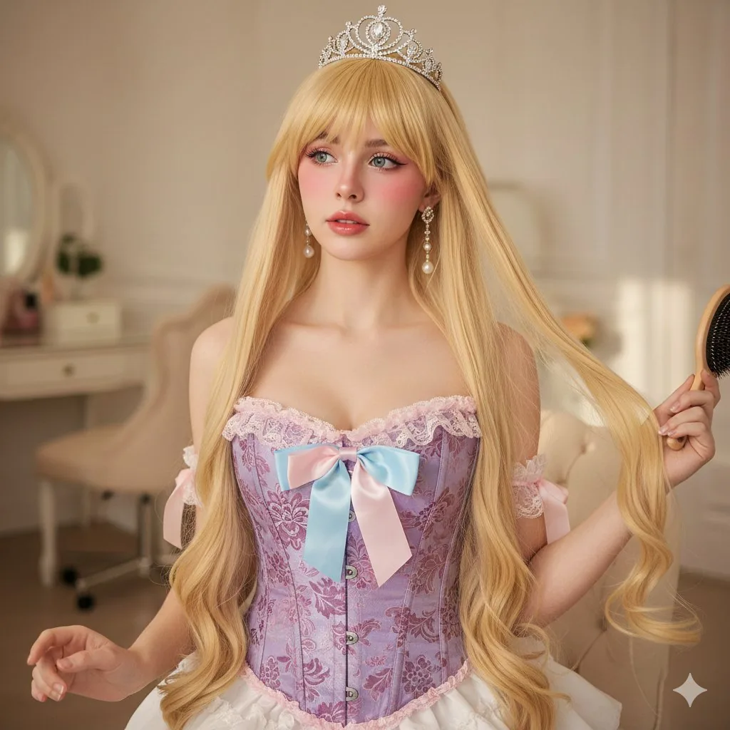 Photorealistic Princess-core Cosplay Portrait - Nano Banana Pro AI Prompt for Social Media Post reference