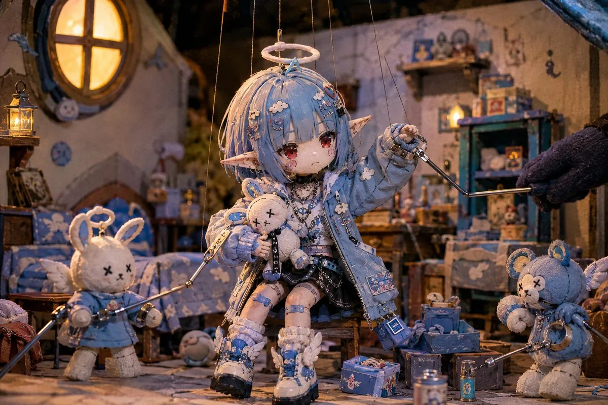 Nostalgic Puppet Play Scene reference