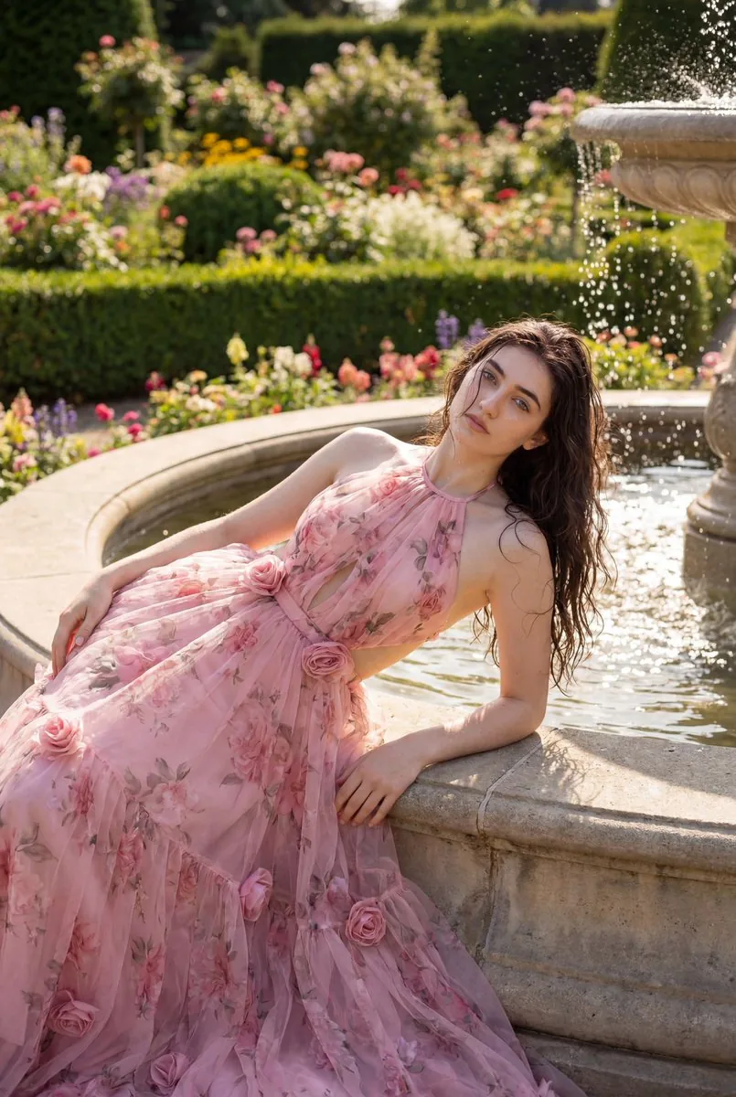 Luxury Garden Fashion Editorial Portrait - Nano Banana Pro AI Prompt for Product Marketing reference