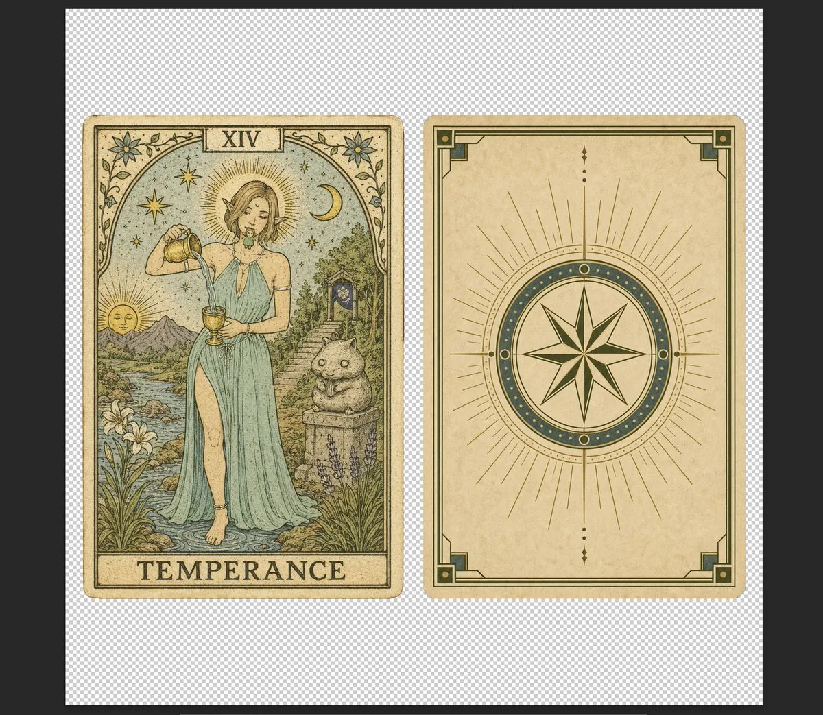 Vintage Temperance Tarot Card Pair reference