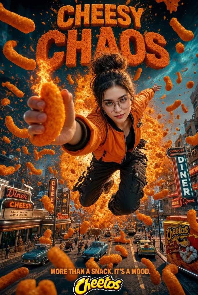 Cheesy Chaos Snack Ad reference