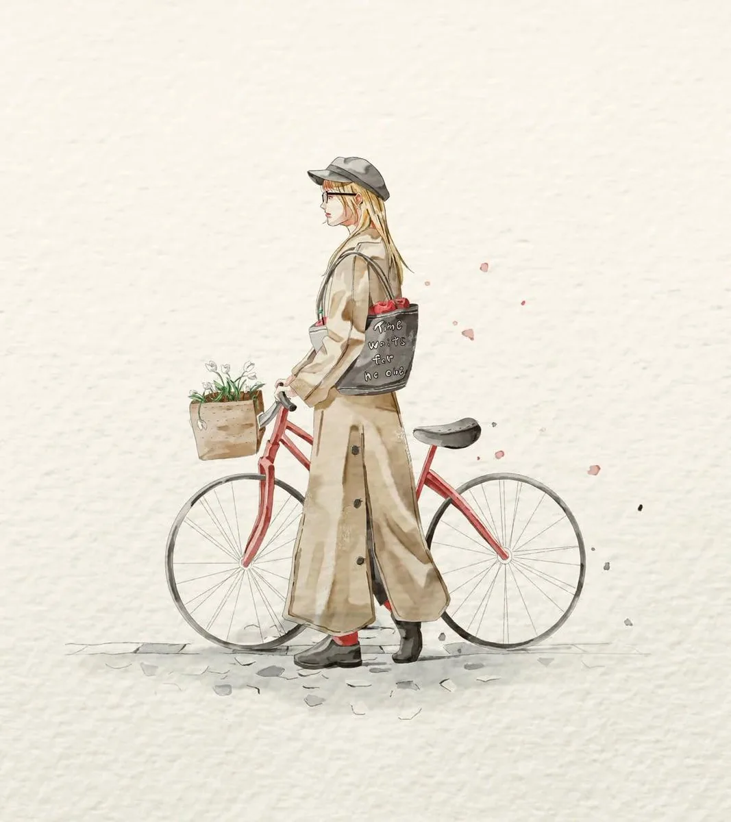Watercolor Fashion Sketch with Bicycle reference