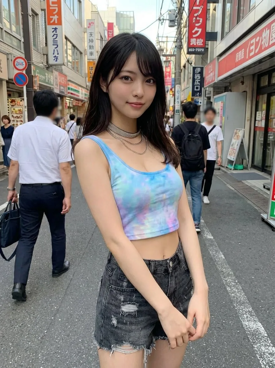 Virtual outfit try-on with Tokyo street option reference