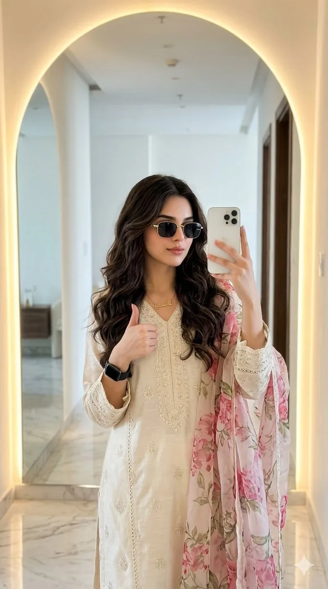 Traditional Pakistani Mirror Selfie - Nano Banana Pro AI Prompt for Social Media Post reference