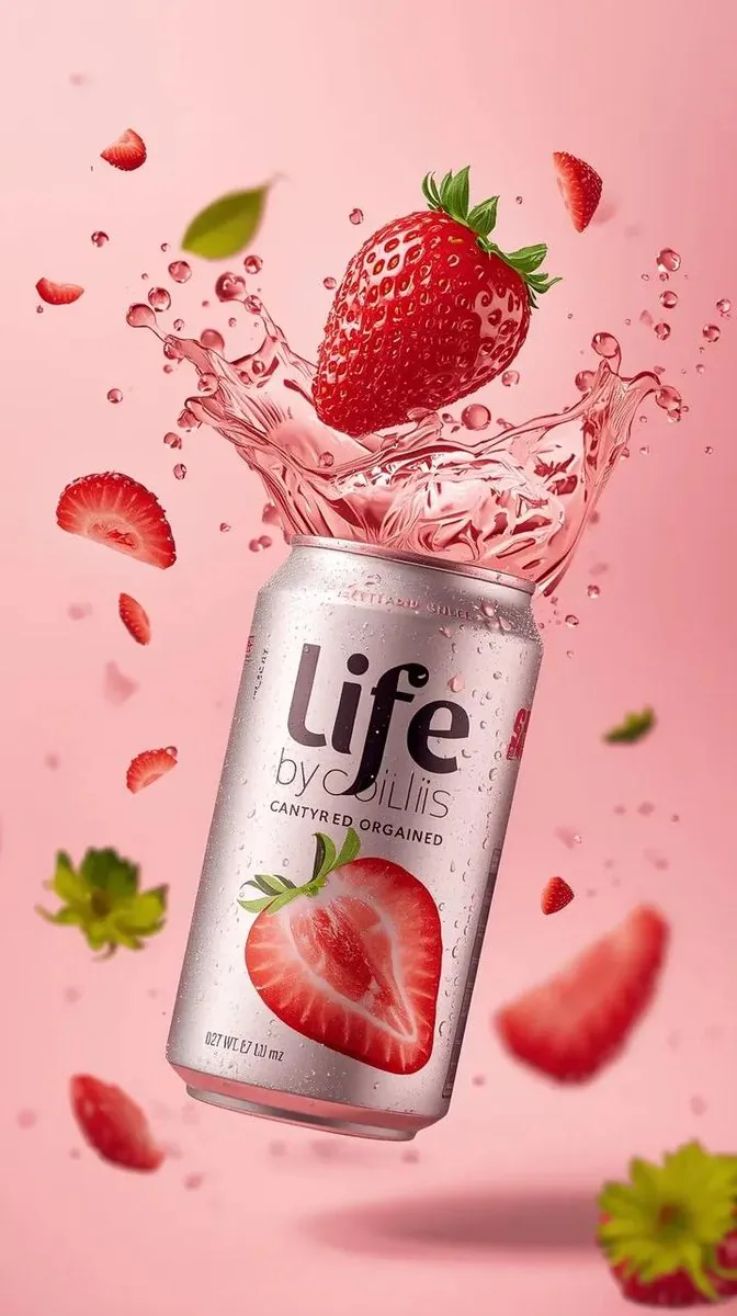 High-Speed Beverage Ad with Strawberry Splash - Nano Banana Pro AI Prompt for Product Marketing reference