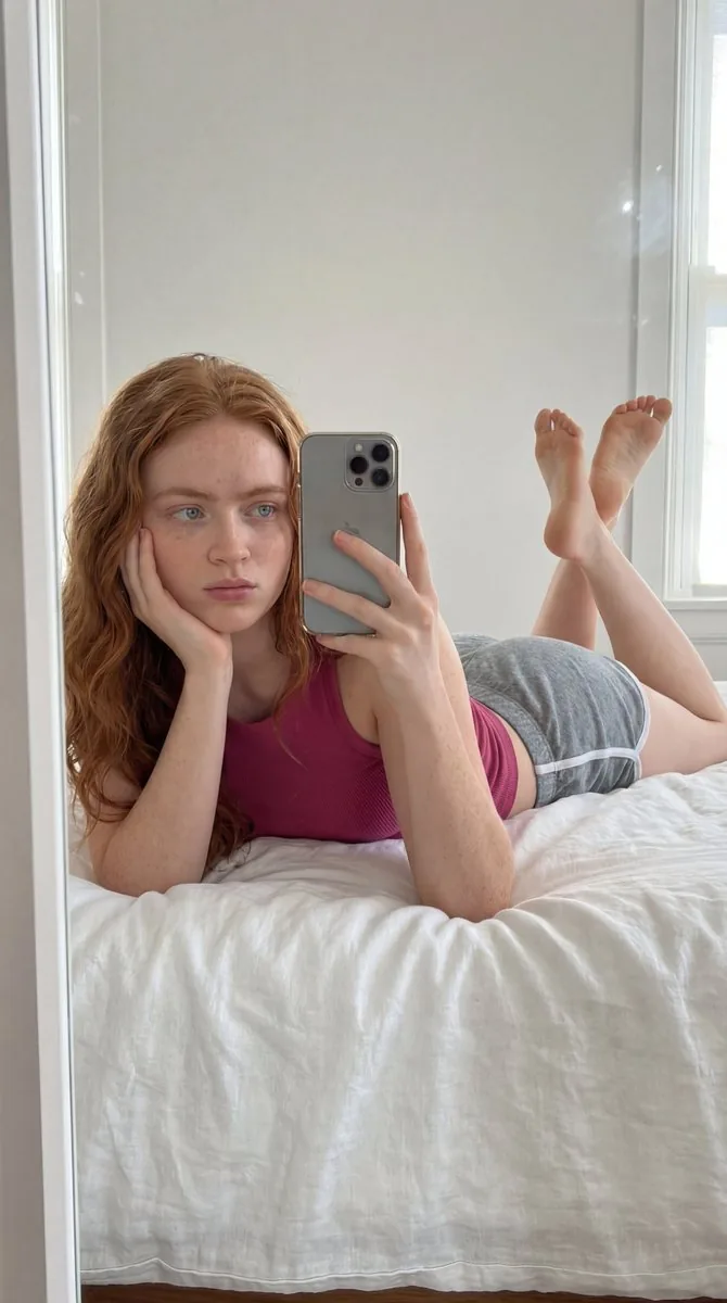 Prone Bedroom Mirror Selfie - Nano Banana Pro AI Prompt for Social Media Post reference