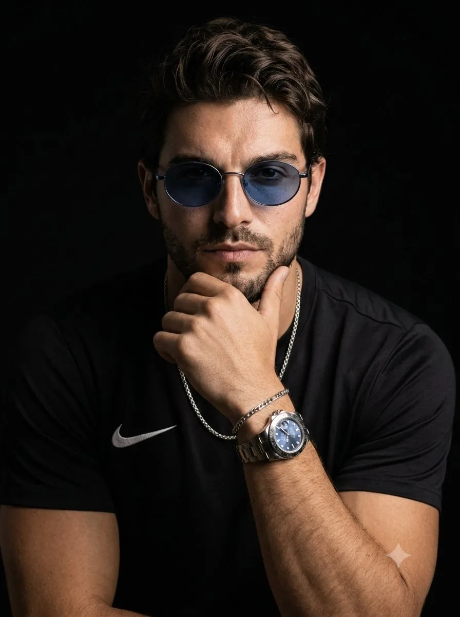 Moody Male Studio Portrait with Sunglasses reference