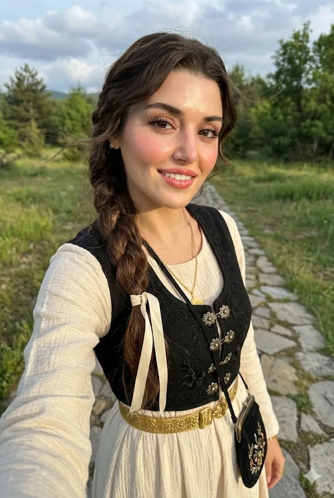 Full-Body Selfie Portrait with Traditional Clothing and Face Lock - Nano Banana Pro AI Prompt for Social Media Post reference
