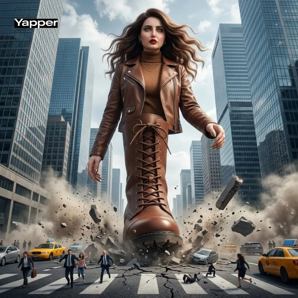 Giant Woman City Walk Video Prompt reference