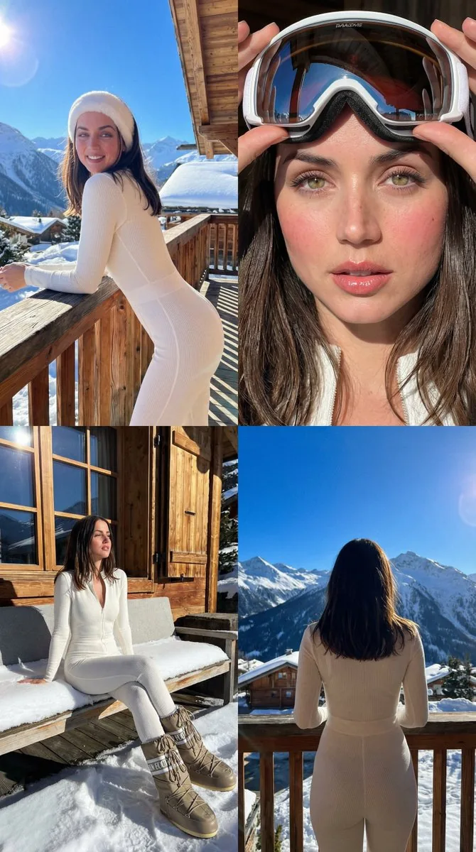 Luxury Ski Influencer Collage and Portraits (iPhone 16 Pro Style) - Nano Banana Pro AI Prompt for Social Media Post reference