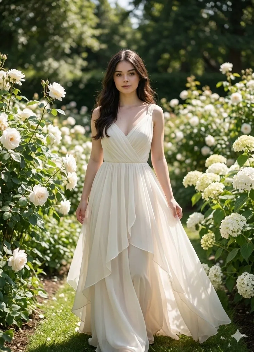 Luxury Daytime Garden Portrait in Ivory Gown reference