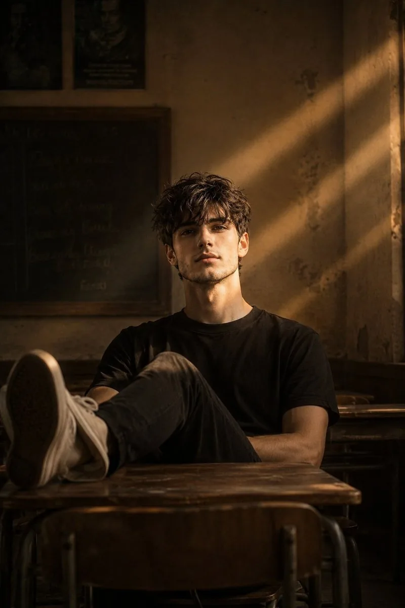 Vintage Classroom Cinematic Portrait reference