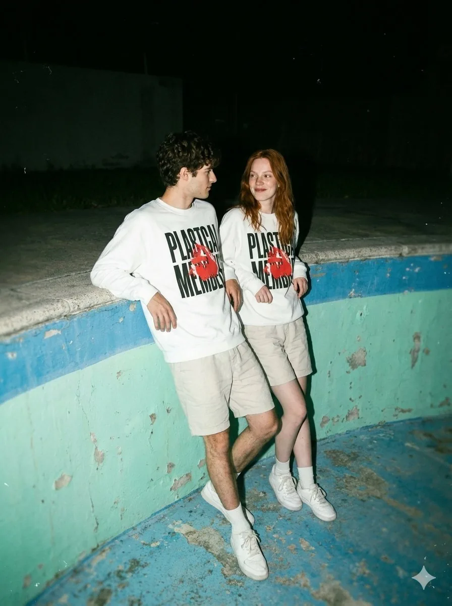 Streetwear Couple Film Shoot Prompt (Empty Pool) - Nano Banana Pro AI Prompt for Social Media Post reference