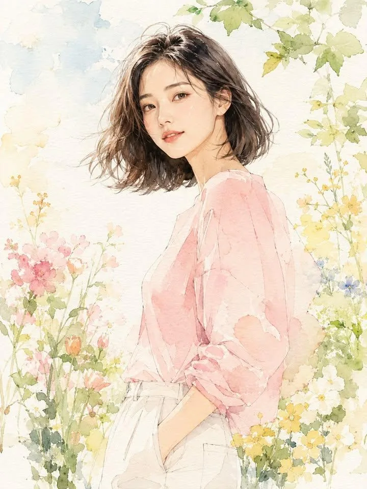 Fashion Editorial Watercolor Portrait reference