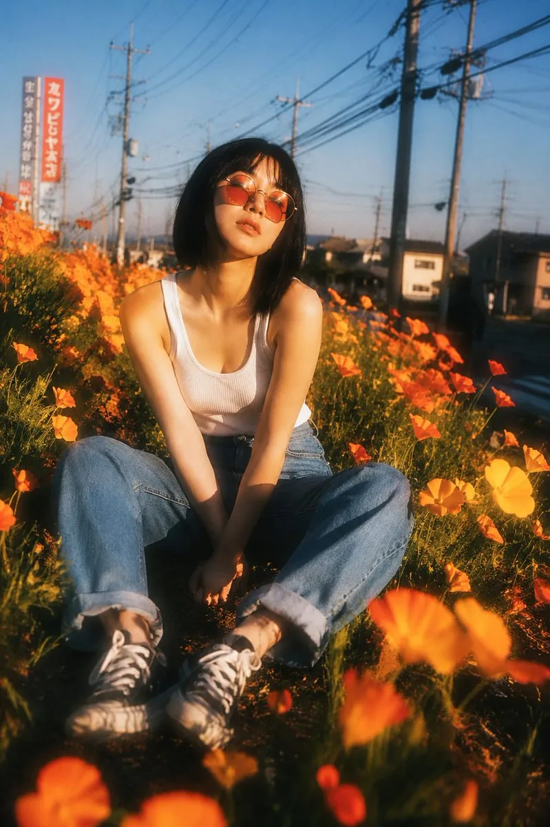 Nostalgic Japanese Suburban Portrait reference
