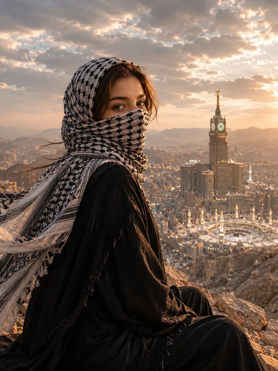 Muslim Woman Overlooking Mecca reference
