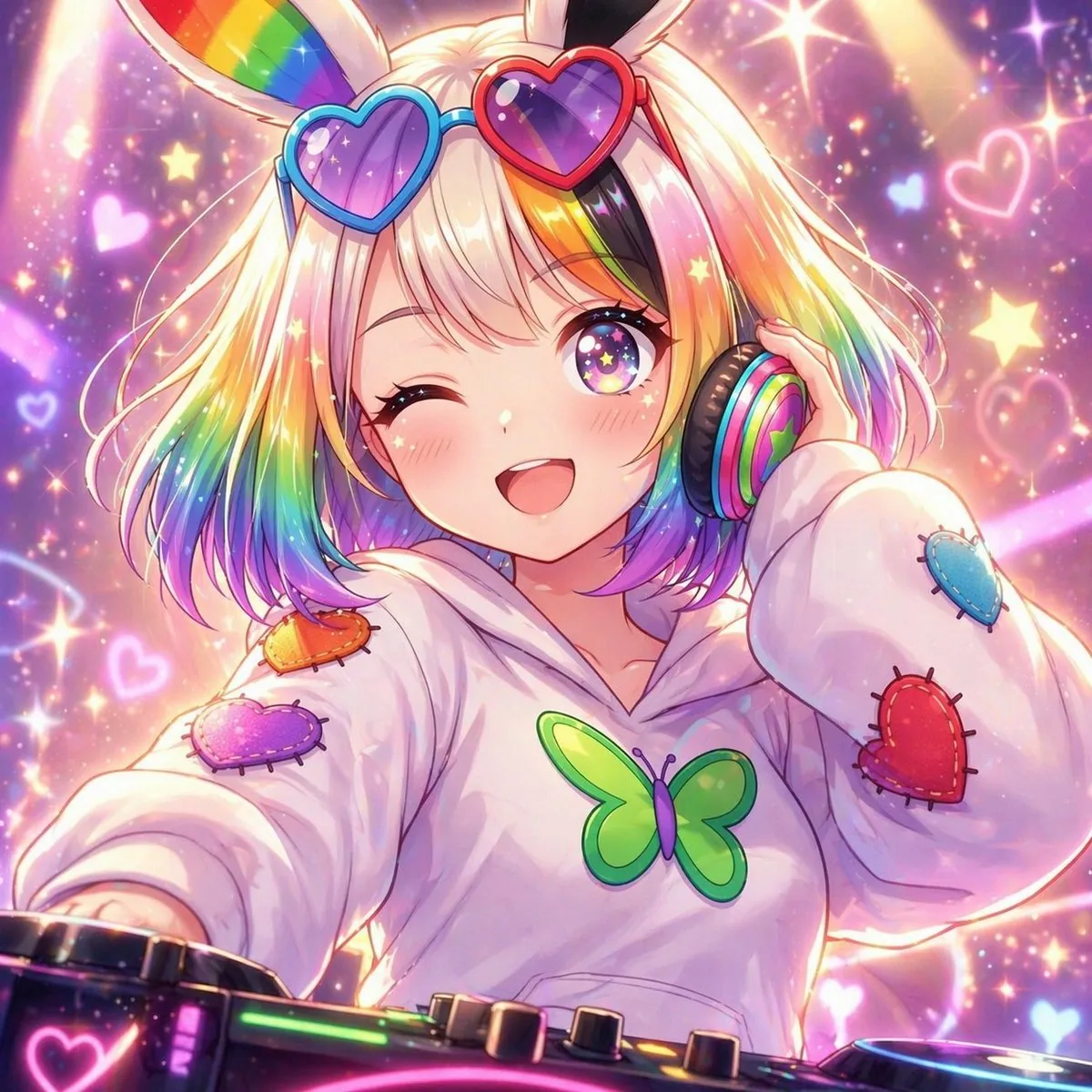 Rainbow Bunny DJ Anime Portrait reference