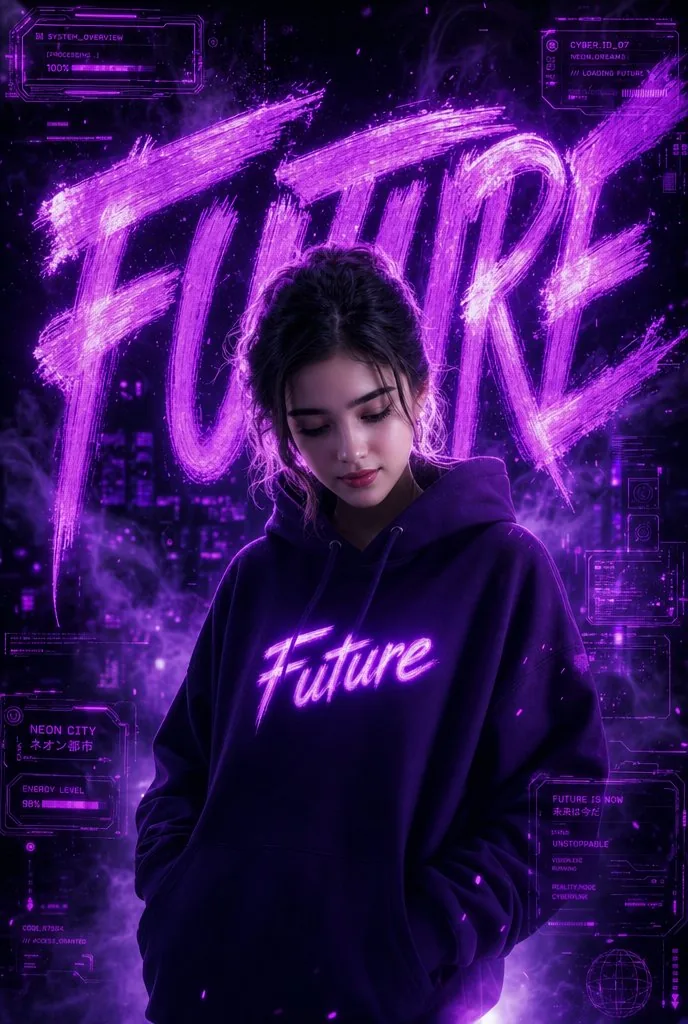 Neon Cyberpunk Future Hoodie Portrait reference