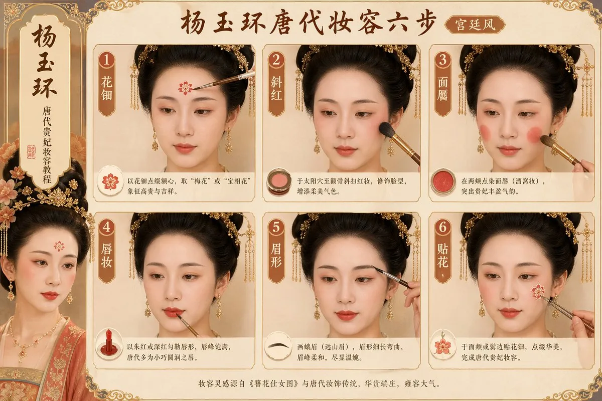 Tang Dynasty makeup steps prompt reference