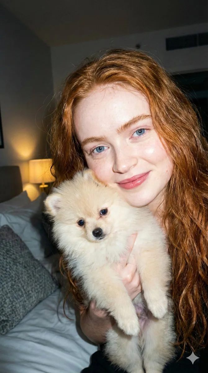 Hard Flash Portrait with Pomeranian Puppy Prompt - Nano Banana Pro AI Prompt for Social Media Post reference