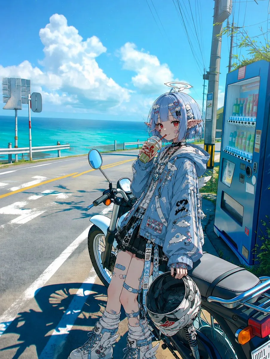 Coastal Motorcycle Anime Girl reference