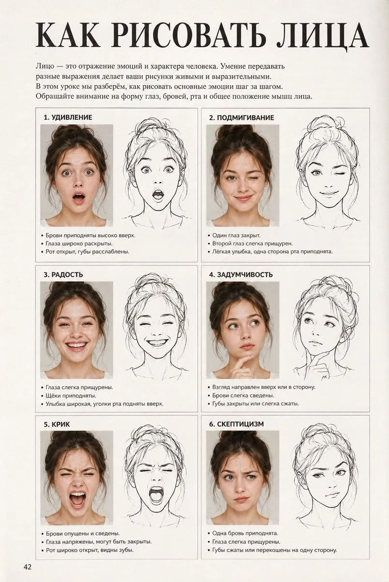 Vintage Russian Face Drawing Lesson reference