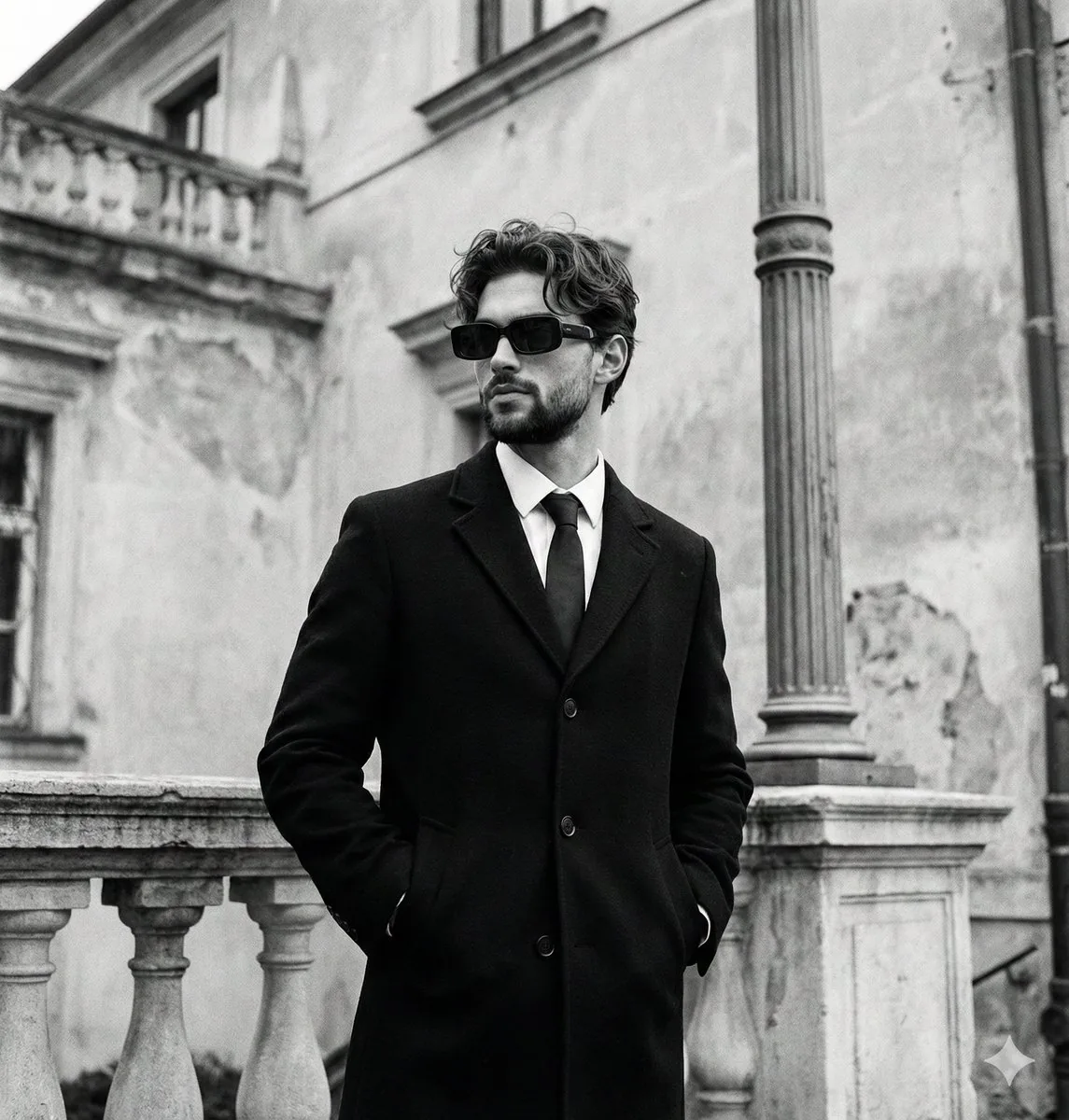 Monochromatic Editorial Portrait of a Stylish Man - Nano Banana Pro AI Prompt for Social Media Post reference