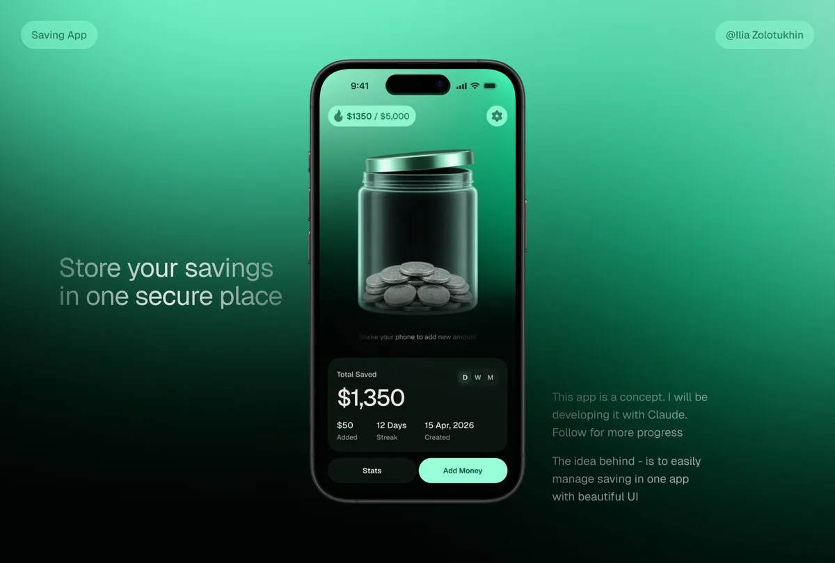 3D Savings App Jar UI Mockup reference