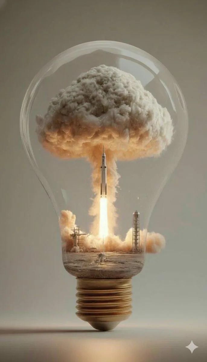 Surreal Rocket Launch in a Lightbulb reference