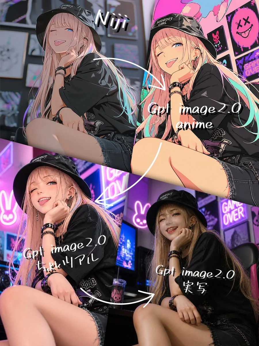 Four-Panel AI Style Transformation Collage reference
